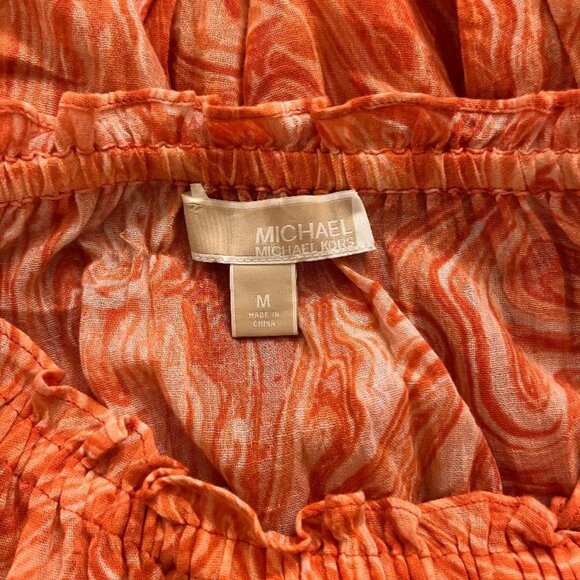 MICHAEL KORS Psychodelic Orange Long Sleeve Peasant Blouse with Rope Belt Size M - Picture 8 of 9